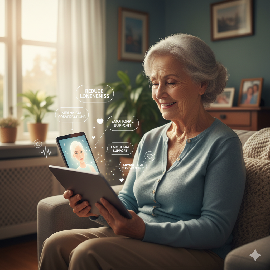Family using elderly care technology
